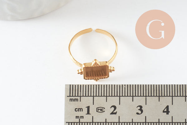 Bague réglable pour cabochon carré 8mm acier 304 inoxydable doré 18mm, x1 G9723