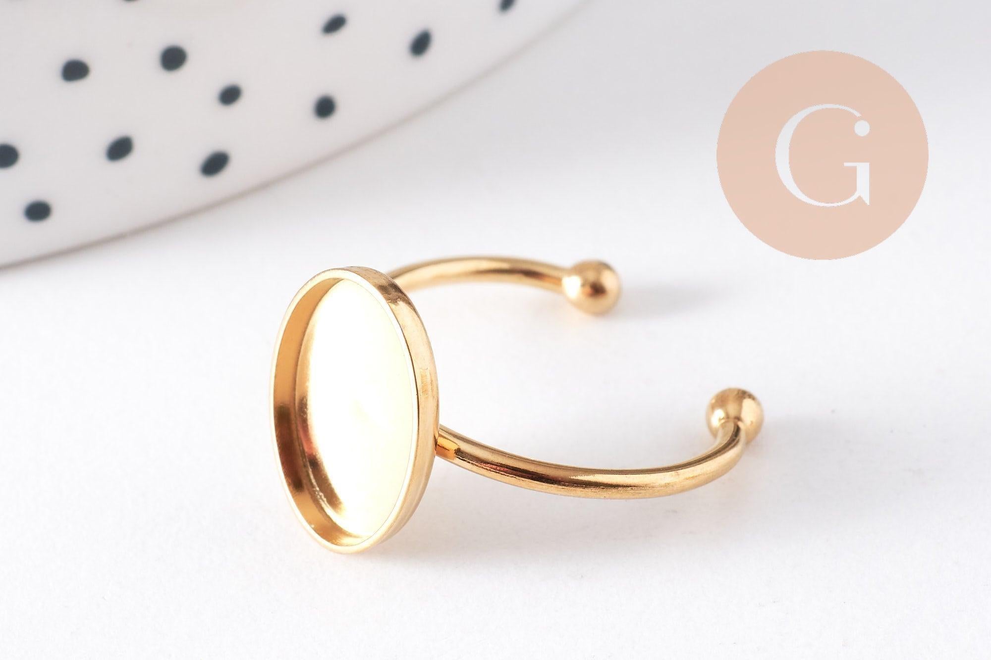 Bague réglable pour cabochon ovale 14x10mm en acier 304 inoxydable doré IP , x2 (G10296)