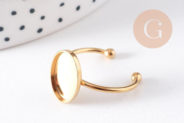 Bague réglable pour cabochon ovale 14x10mm en acier 304 inoxydable doré IP , x2 (G10296)