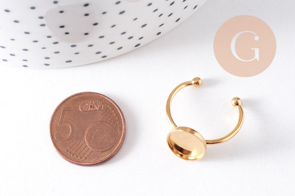 Bague réglable pour cabochon ovale 9x10mm en acier 304 inoxydable doré IP , x2 (G10368)