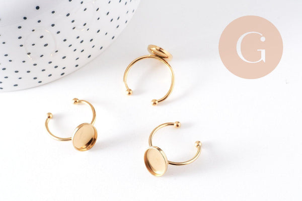 Bague réglable pour cabochon ovale 9x10mm en acier 304 inoxydable doré IP , x2 (G10368)