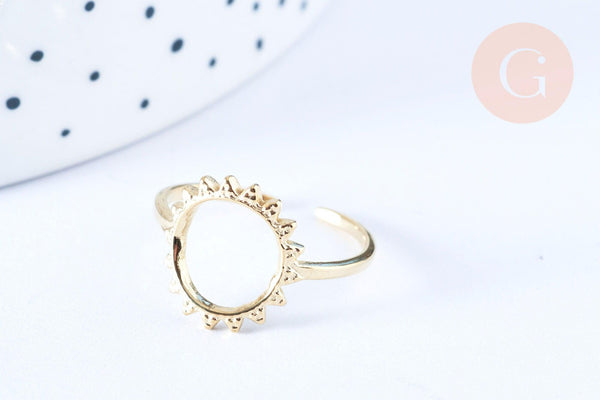 Bague réglable soleil acier doré Taille 54, x1 (G6414)