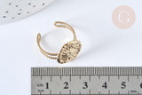 Bague réglable soleil zircon acier 304 inoxydable doré 304 Taille 54, x1 (G7016)