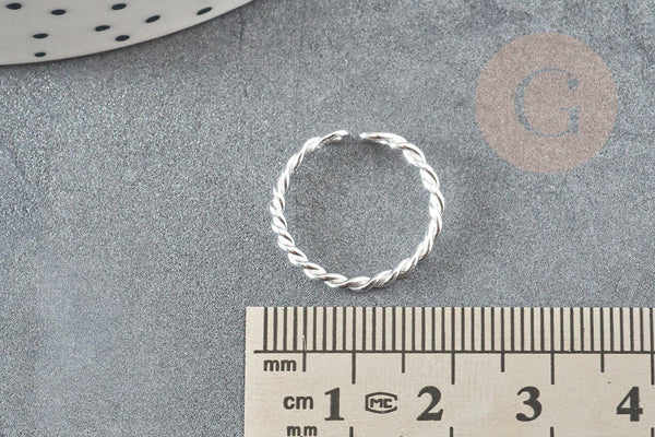 Bague réglable torsadée argent 925 massif 20mm, x1 (G9138)