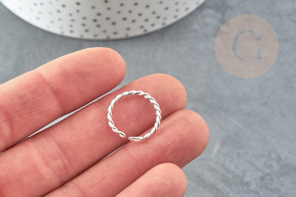 Bague réglable torsadée argent 925 massif 20mm, x1 (G9138)