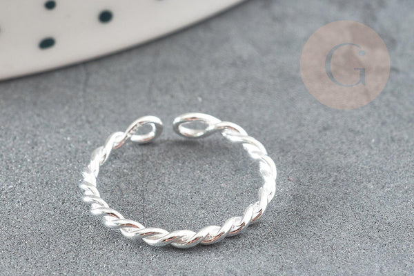 Bague réglable torsadée argent 925 massif 20mm, x1 (G9138)