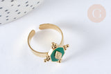 Bague réglable vintage acier inoxydable doré émail vert Taille 57, x1 (G7014)