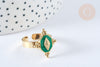 Bague réglable vintage acier inoxydable doré émail vert Taille 57, x1 (G7014)