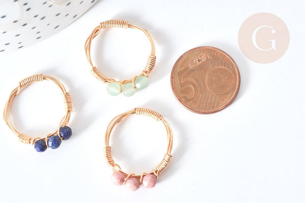 Bague tressée pierres mixtes fil de cuivre doré 16mm x1 (G8086)