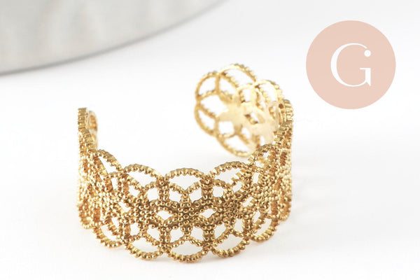 Bagues réglables dentelle laiton brut 19mm, x1 (G0510)