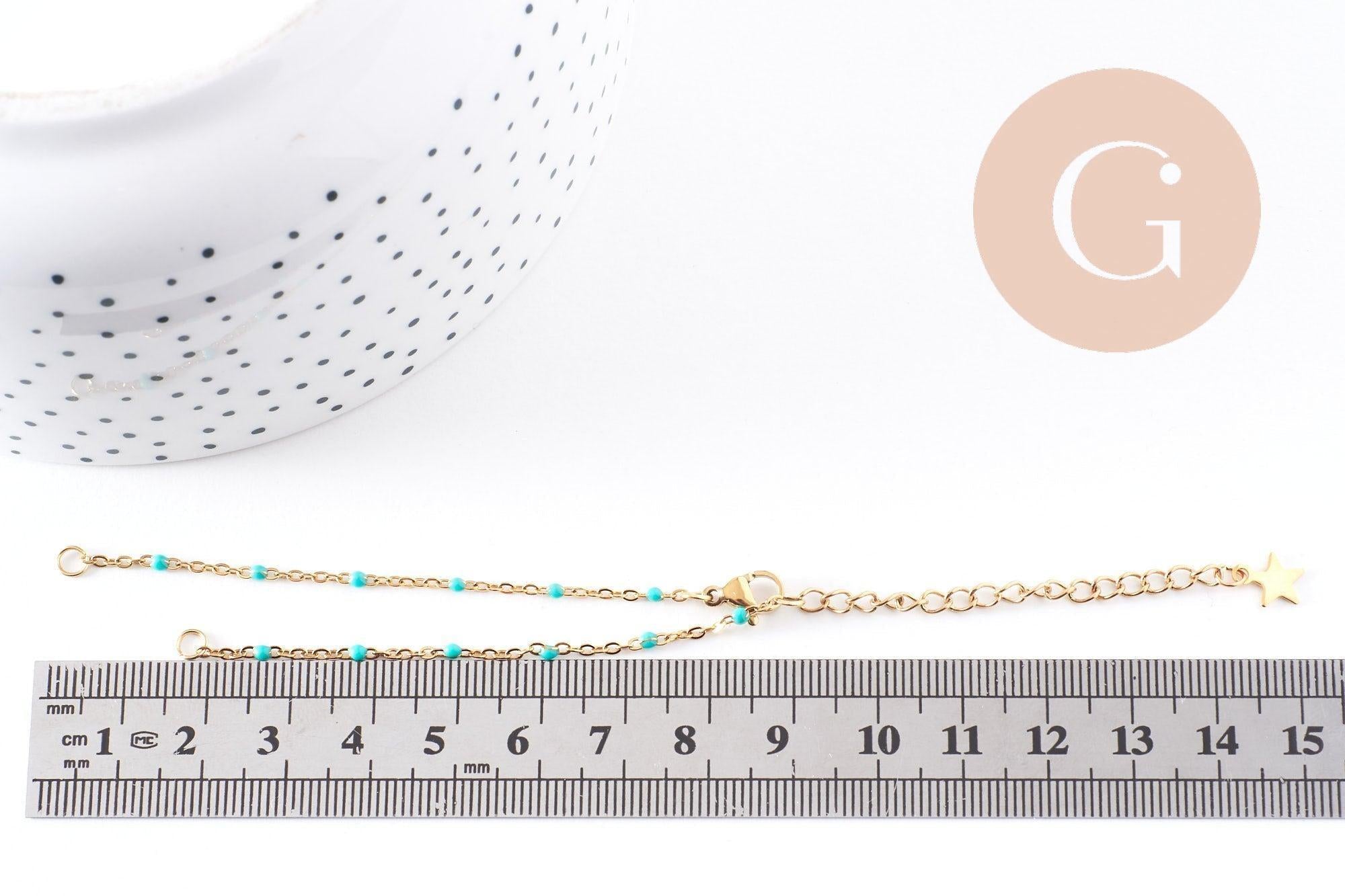 Base bracelet fin acier 304 inoxydable doré 14k résine avec anneaux maille forçat 16.5mm, x1 (G10239)