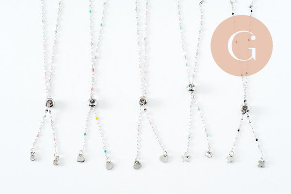 Base bracelet fin résine colorée acier 304 platine avec anneaux 23mm, x1 (G9681)