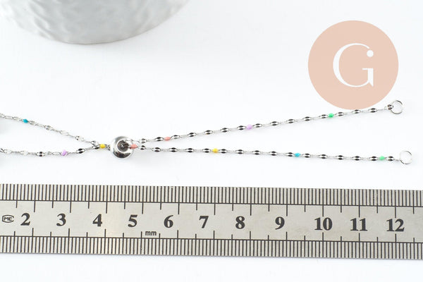 Base bracelet fin résine colorée acier 304 platine avec anneaux 23mm, x1 (G9681)