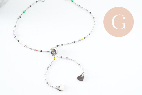 Base bracelet fin résine colorée acier 304 platine avec anneaux 23mm, x1 (G9681)