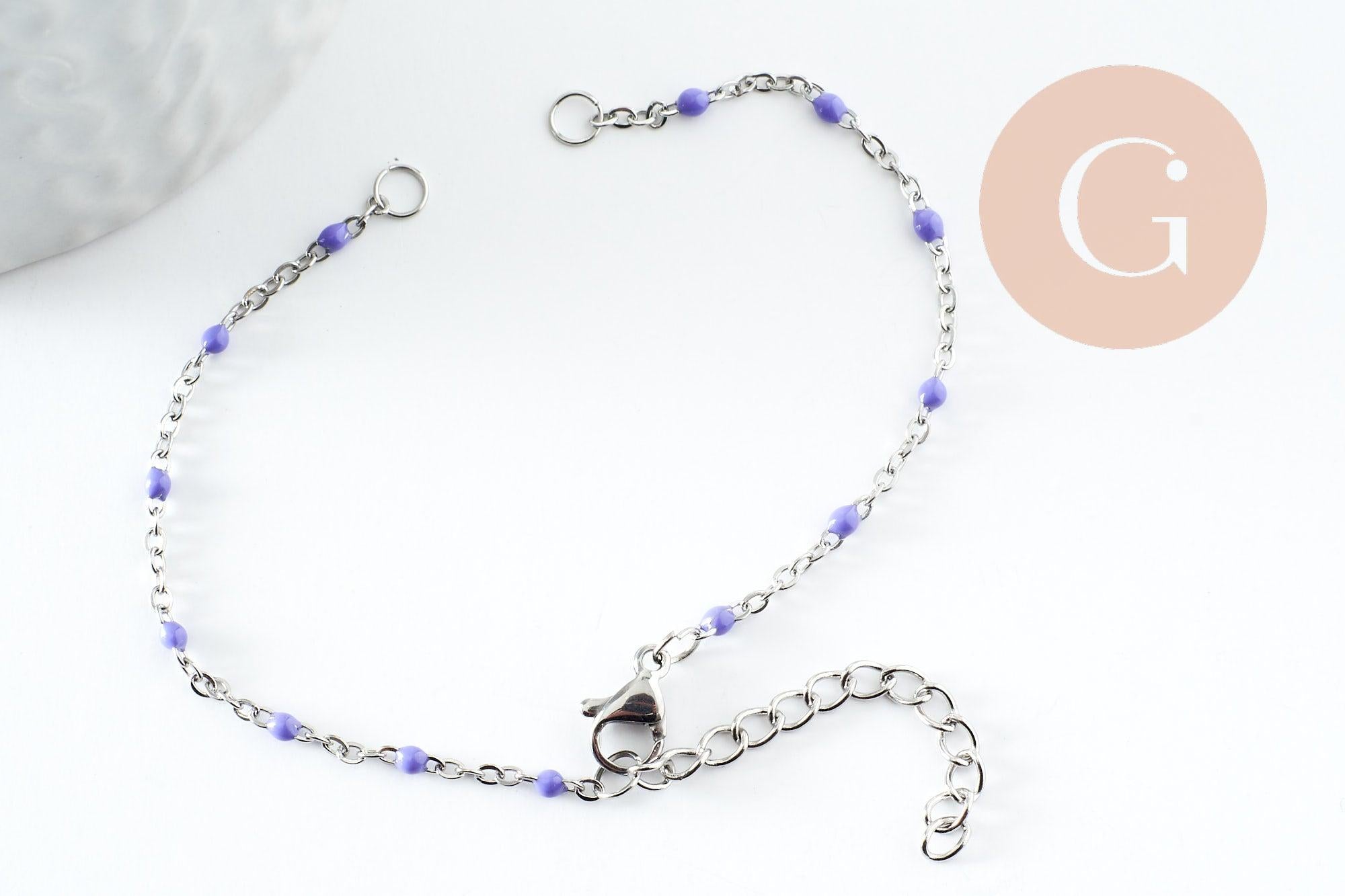 Base bracelet fin résine colorée acier 304 platine avec anneaux 2mm-16mm,x1 (G9494)