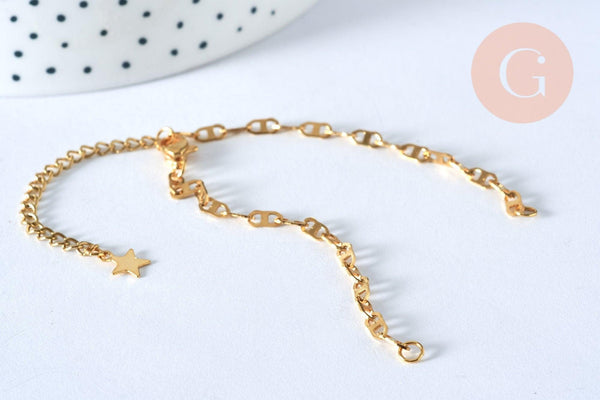 Base de bracelet ajustable acier doré 14k maille marine 16cm,x1 (G5963)