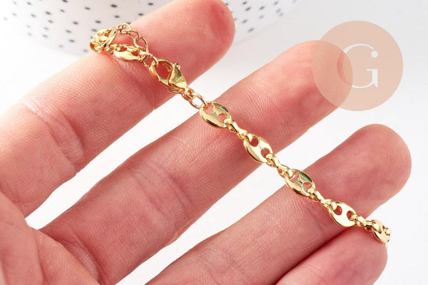 Base de bracelet ajustable laiton doré 14k grain de café 23cm, x1 (G5964)