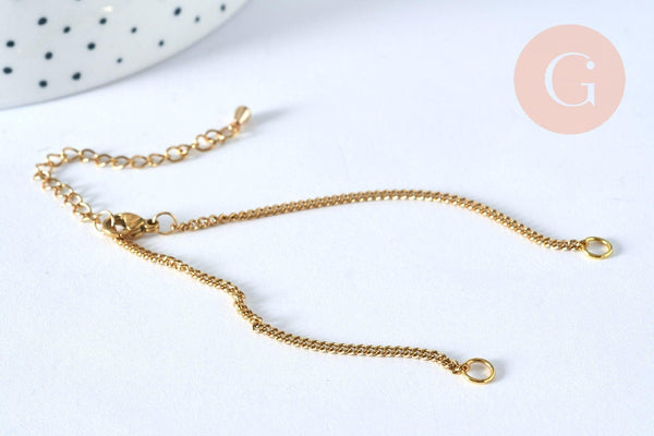 Base de bracelet ajustable maille plate fantaisie or acier 14k 16cm, sans nickel, bracelet doré acier inoxydable, x1 G5970