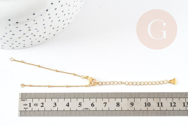 Base de bracelet ajustable satellite acier inoxydable doré 14k 14.5cm, x1 (G5973)