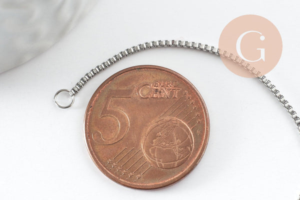 Base de bracelet chaine carré maille vénitienne acier 316 inoxydable platine 1mm-15.9cm, x1 (G9480)