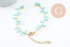 Base de bracelet chaine cheville laiton doré et perles verre turquoise 16.2cm, x1 (G9590)