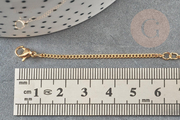 Base de bracelet chaine dorée maille plate 16K 2.5microns 17.7cm, x1 (G9243)