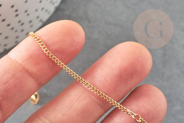 Base de bracelet chaine dorée maille plate 16K 2.5microns 17.7cm, x1 (G9243)