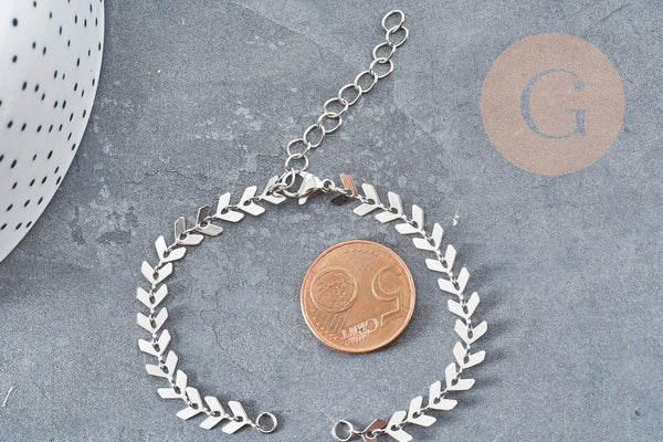 Base de bracelet chaine épis acier 304 inoxydable platine 15.7cm, x1 (G9048)