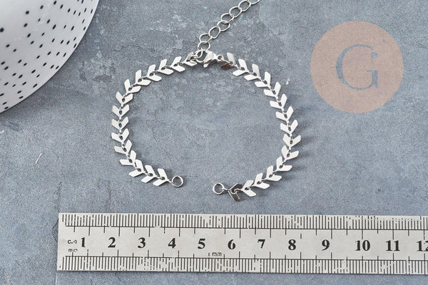 Base de bracelet chaine épis acier 304 inoxydable platine 15.7cm, x1 (G9048)
