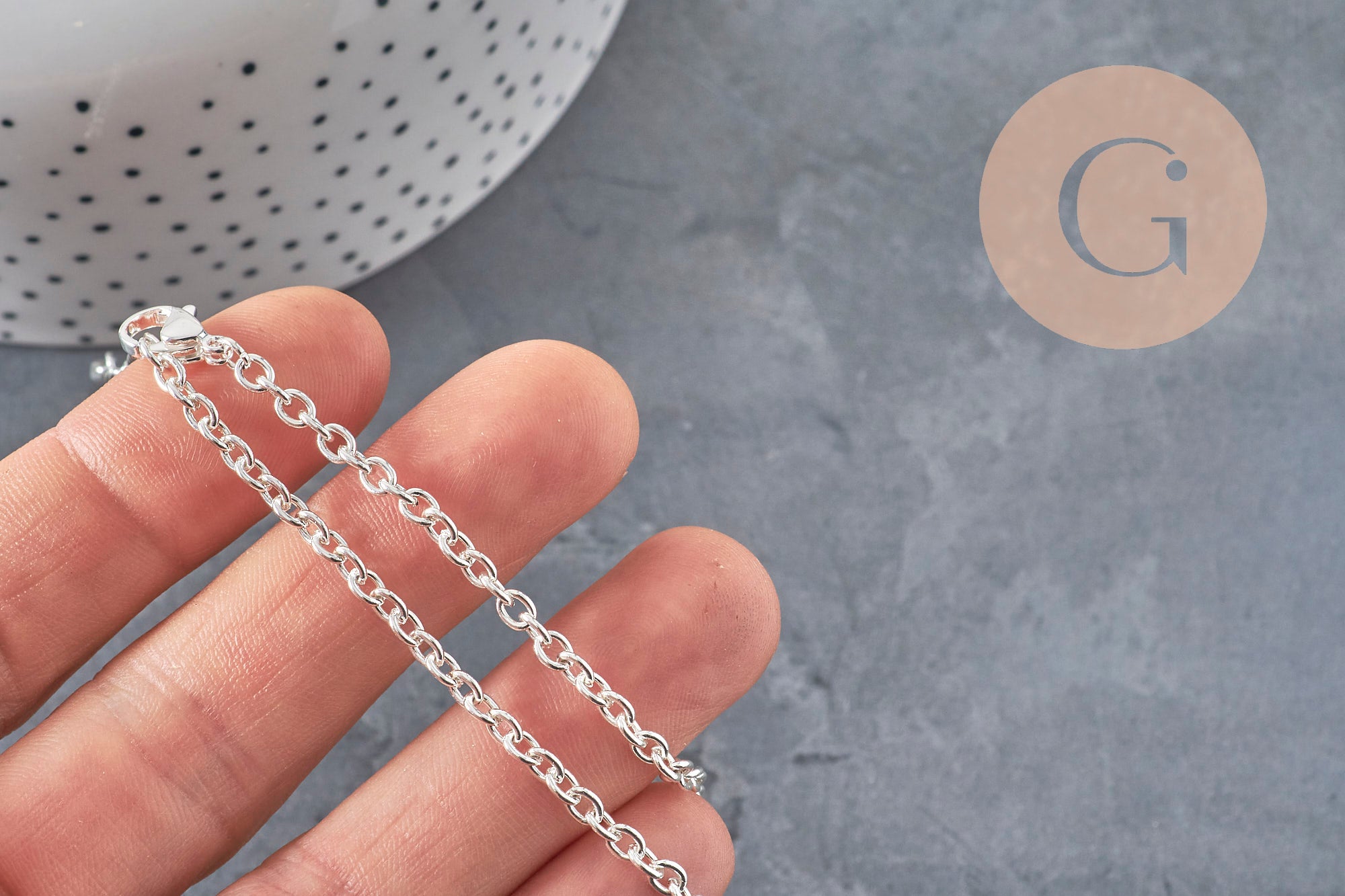 Base de pulsera de cadena forzada de acero inoxidable 304 plateado de 4mm/15.5cm, x1 (G11211)