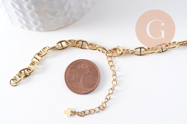 Base de bracelet chaine maille marine laiton doré 18k 15cm, x1 (G10394)