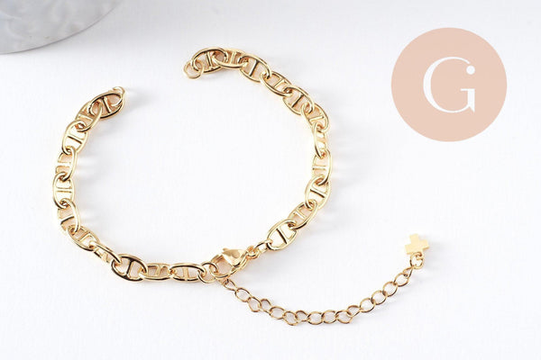 Base de bracelet chaine maille marine laiton doré 18k 15cm, x1 (G10394)