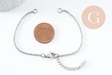 Base de bracelet chaine rolo acier 304 inoxydable platine 2.5mm-16.5cm, x1 (G9483)