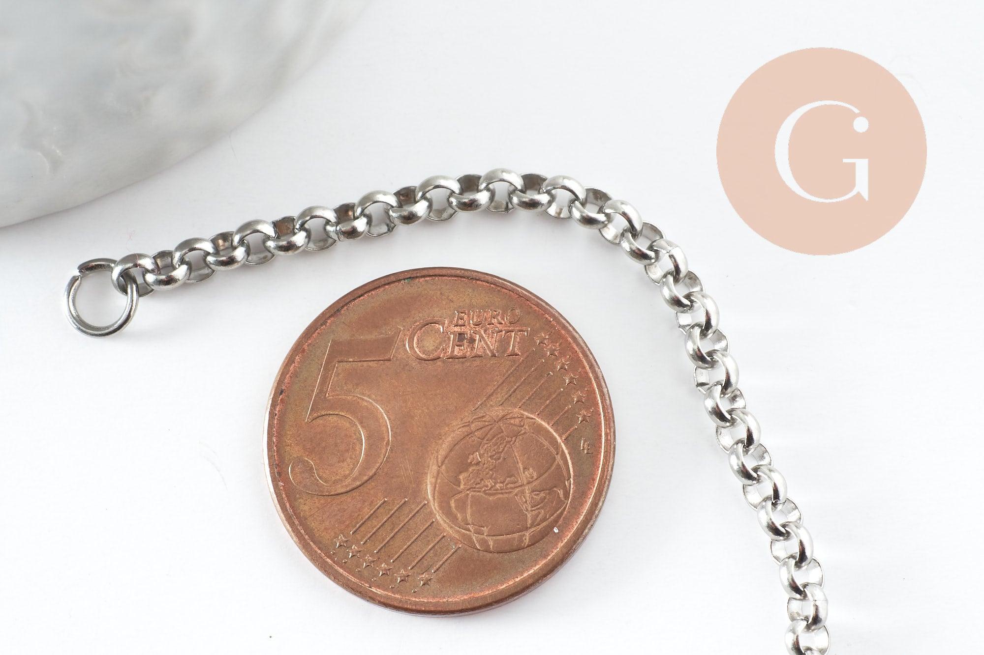 Base de bracelet chaine rolo acier 304 inoxydable platine 3mm-16.5cm, x1 (G9484)