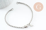 Base de bracelet chaine rolo acier 304 inoxydable platine 3mm-16.5cm, x1 (G9484)