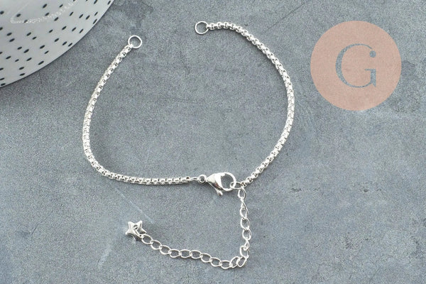 Base de bracelet chaine vénitienne acier 304 inoxydable platine 15.5cm, x1 (G9448)