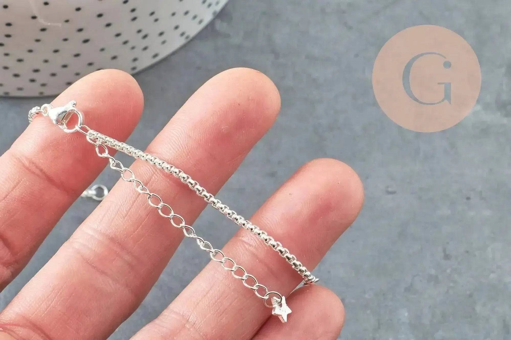 Base de bracelet chaine vénitienne acier 304 inoxydable platine 15.5cm, x1 (G9448)