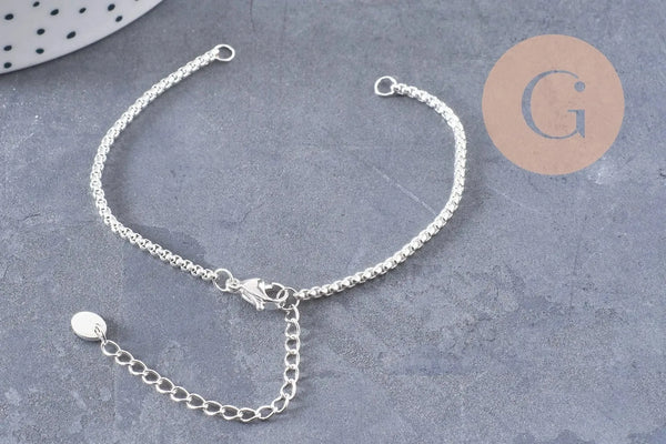 Base de bracelet chaine vénitienne acier 304 inoxydable platine 15.5cm, x1 (G9448)