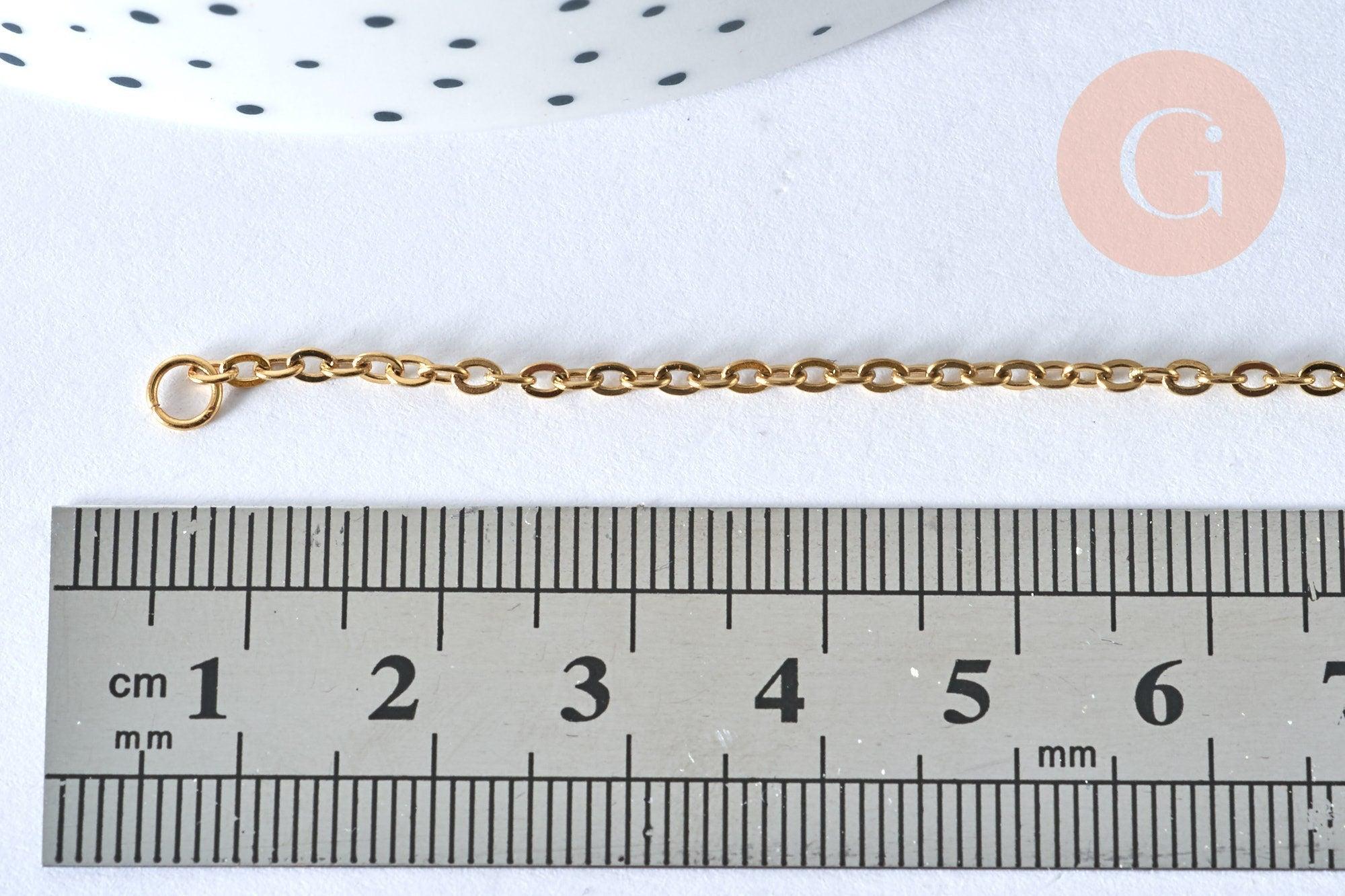 Base de bracelet fine maille acier 304 inoxydable doré 14k avec anneaux 18cm, x1 (G5436)