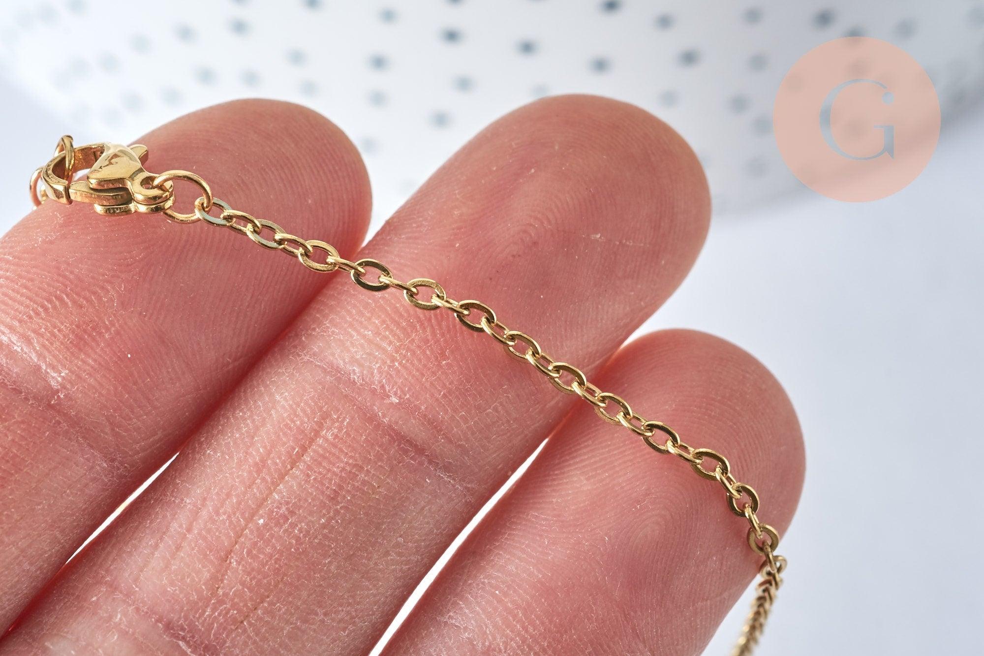 Base de bracelet fine maille acier 304 inoxydable doré 14k avec anneaux 18cm, x1 (G5436)