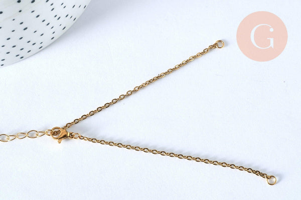 Base de bracelet fine maille acier 304 inoxydable doré 14k avec anneaux 18cm, x1 (G5436)