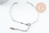 Base de bracelet fine maille tube acier inoxydable 304 platine avec anneaux 15.8mm, x1 (G9498)