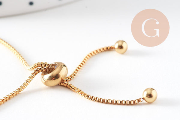 Base de bracelet réglable acier doré 14k chaine vénitienne 22cm,création bijoux sans nickel,bracelet acier inoxydable , x1 G5686