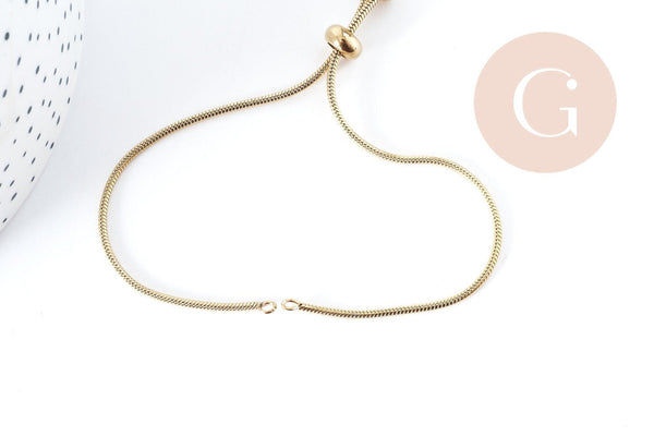 Base de bracelet réglable acier doré 304 inoxydable, 14k maille serpent, 23cm, x1 (G5688)
