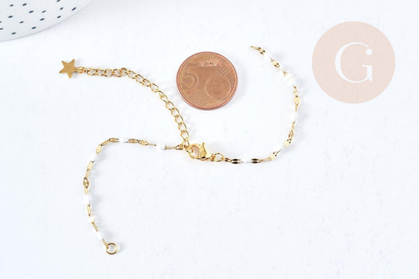 Base de bracelet réglable chaine résine blanche acier doré 14k inoxydable 16.2cm, x1 (G8623)