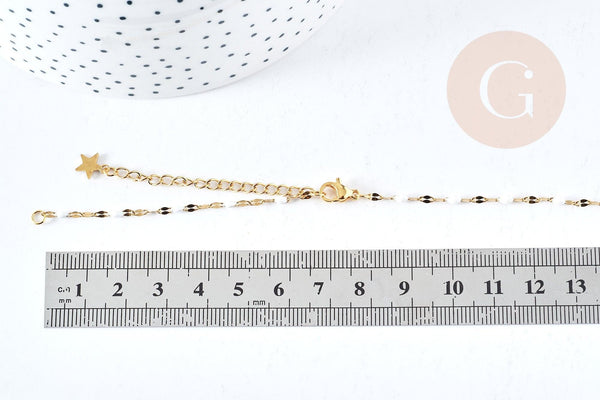 Base de bracelet réglable chaine résine blanche acier doré 14k inoxydable 16.2cm, x1 (G8623)