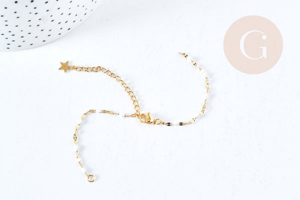 Base de bracelet réglable chaine résine blanche acier doré 14k inoxydable 16.2cm, x1 (G8623)