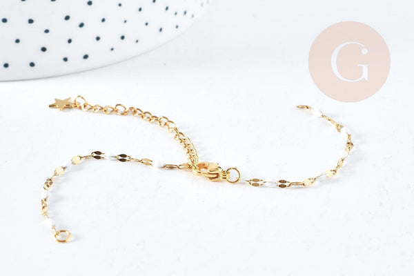 Base de bracelet réglable chaine résine blanche acier doré 14k inoxydable 16.2cm, x1 (G8623)