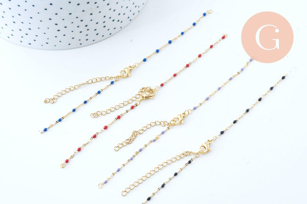 Base de bracelet réglable chaine résine colorée acier doré 14k 14.5cm,x1 (G6074)