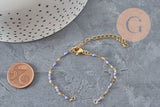 Base de bracelet réglable chaine résine violette acier 304 inoxydable doré 14.3cm, x1 (G11364)-Bracelets-Gingerlily Perles